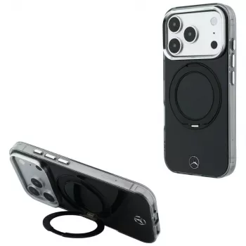 Mercedes Ring Stand Iconic Logo MagSafe-cover til iPhone 18 Pro Max / 17 Pro Max, sort