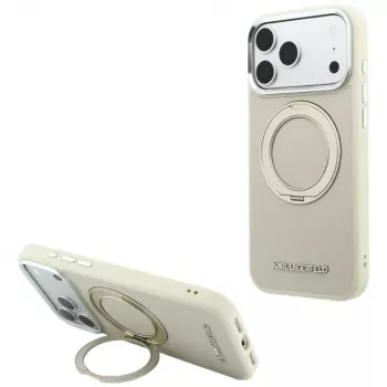 Karl Lagerfeld Ring Stand 360 Saffiano Classic Logo MagSafe-cover til iPhone 18 Pro Max / 17 Pro Max, beige