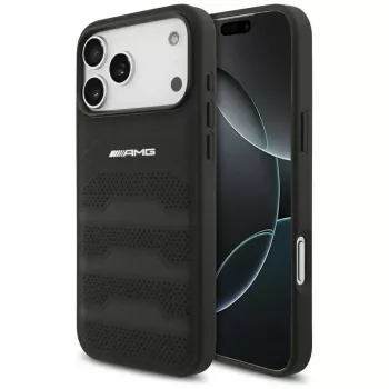 Mercedes AMG00117 cover til iPhone 18 Pro Max / 17 Pro Max, AMG Leather Debossed Lines Logo, sort