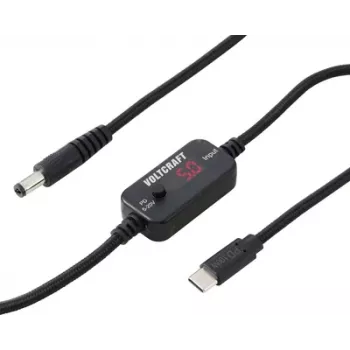 VOLTCRAFT VC-18735745 USB-spændingsomformer, hulstik 5,5 x 2,1 mm, USB-C PD/DC, justerbar udgangsspænding, med DC-adapter, sort