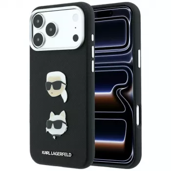 Karl Lagerfeld KF003250 Cover til iPhone 18 Pro Max / 17 Pro Max, Saffiano with Karl & Choupette Heads Pins & Logo, sort