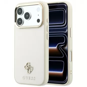Guess GUE005532-cover til iPhone 18 Pro / 17 Pro, Saffiano Small 4G & Classic Logo, MagSafe, beige