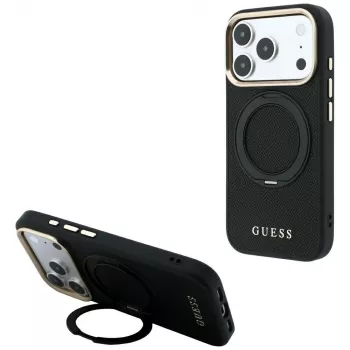 Guess GUE005670-cover til iPhone 18 Pro Max / 17 Pro Max, Ring Stand 360 Grained Classic Logo, MagSafe, sort