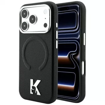 Karl Lagerfeld KF003257 Grained Embossed Ring & Kameo Logo MagSafe-cover til iPhone 18 Pro / 17 Pro, sort
