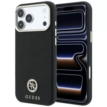 Guess GUE005533 Grained Round Strass Logo MagSafe-cover til iPhone 18 Pro / 17 Pro, sort
