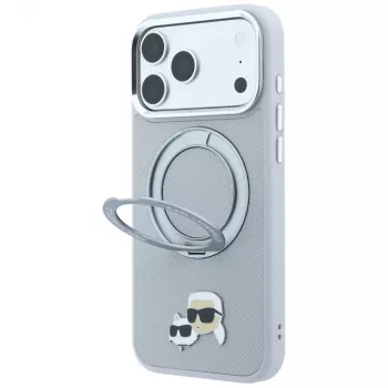 Karl Lagerfeld KF003229 cover med 360-ringstativ Karl & Choupette Heads Pin MagSafe til iPhone 18 Pro / 17 Pro, grå
