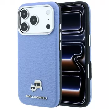 Karl Lagerfeld KLHMP18L6PSKCHLB bagcover PU Grained Semi Wrap K&CH Heads MagSafe til iPhone 17 Pro / 18 Pro, blå
