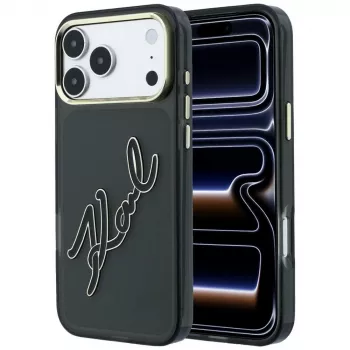 Karl Lagerfeld KF003382 IML Big Signature Resin Metal Frame-cover til iPhone 18 Pro Max / 17 Pro Max, sort