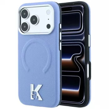 Karl Lagerfeld KF003259 Grained Embossed Ring & Kameo Logo MagSafe-cover til iPhone 18 Pro / 17 Pro, lyseblå