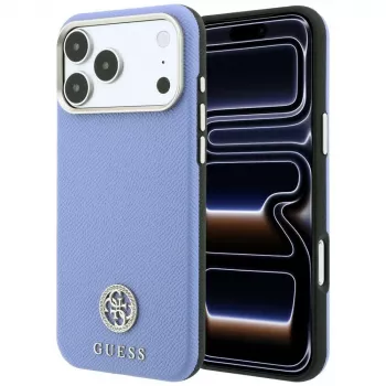 Guess Grained Round Strass Logo MagSafe-cover til iPhone 18 Pro Max / 17 Pro Max, blå