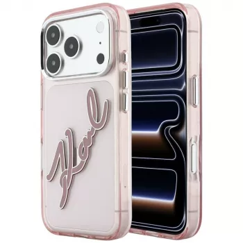 Karl Lagerfeld KF003384 IML Big Signature Resin Metal Frame cover til iPhone 18 Pro Max / 17 Pro Max, lyserød