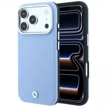 BMW BMW001226 Sign Deboss Quilted Metal Logo MagSafe-cover til iPhone 18 Pro Max / 17 Pro Max, blå