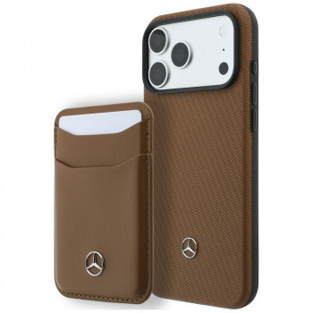 Mercedes-Benz Grill Pattern Leather MagSafe Case and Card Wallet Set for Apple iPhone 18 Pro Max / 17 Pro Max, camel
