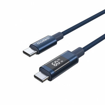 Choetech XCC-1068 PD 60W USB-C to USB-C Cable with Display, 1.2 m, Blue