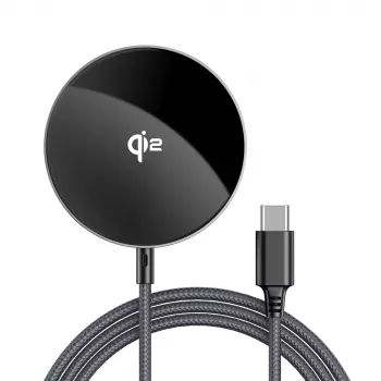Acefast E24 Qi2 15W magnetisk trådløs lader med 1,2 m USB-C-kabel, sort