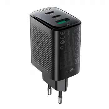 Acefast A108 GaN PD 67W væglader, 2x USB-C, 1x USB-A, sort