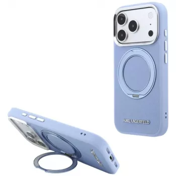 Karl Lagerfeld Ring Stand 360 Saffiano Classic Logo MagSafe Case for Apple iPhone 18 Pro Max / 17 Pro Max, Light Blue (KF003176)