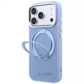 Karl Lagerfeld Ring Stand 360 Saffiano Classic Logo MagSafe Case for Apple iPhone 18 Pro Max / 17 Pro Max, Light Blue (KF003176)
