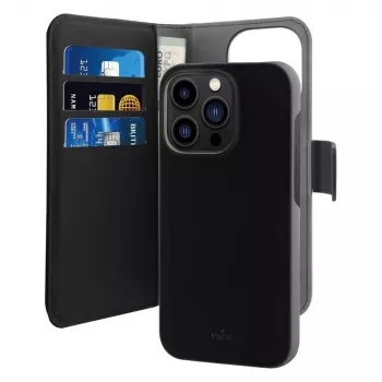 Puro Wallet Detachable MagSafe 2-i-1 cover i PU-læder med klap og wallet til iPhone 14 Pro Max, sort