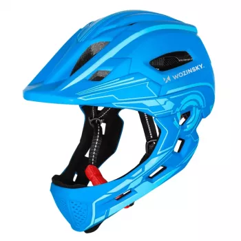 Wozinsky børnecykelhjelm med fuldt visir og USB-baglys, størrelse S (52-56 cm), blå
