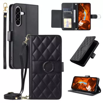 Hurtel Samsung Galaxy A37 5G PU-læder-walletcover med standfunktion og skulderrem, sort