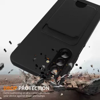 Hurtel Samsung Galaxy A57 5G TPU-cover med kortlomme og skulderrem, sort