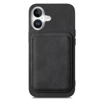 Marka Niezdefiniowana iPhone 17 kunstlædercover med aftagelig MagSafe-kompatibel kortlomme, sort