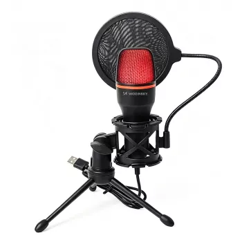 Wozinsky WM-W111 kablet studio-gaming-mikrofon med stativ og RGB-baggrundsbelysning, sort