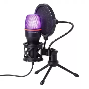 Wozinsky WM-W111 kablet studio-gaming-mikrofon med stativ og RGB-baggrundsbelysning, sort