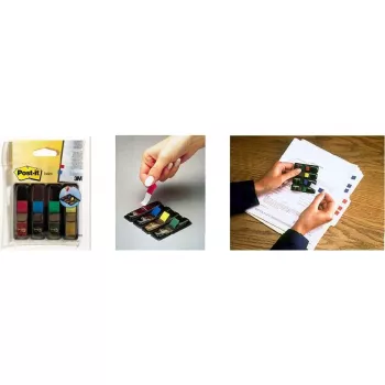 3M Post-it Index mini-dispenser, 12 x 43 mm, 4 farver x 35 markeringer