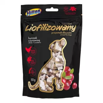 Hilton frysetørret hundesnack med kylling og tranebær, 50 g