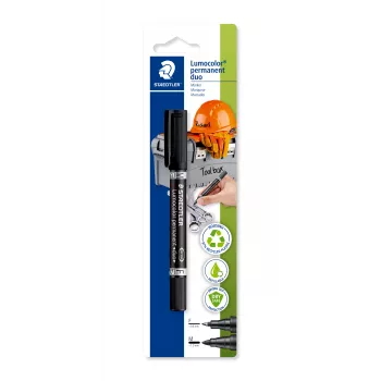 STAEDTLER Lumocolor duo permanent-DIY-marker, 2 spidser, 0,6 mm / 1,5 mm, blister (348-9 BK-1)