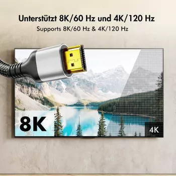 LogiLink CH0125 HDMI-kabel, A/M til A/M, 8K/60 Hz, 48 Gbps, metal, nylon, sort/grå, 7,5 m