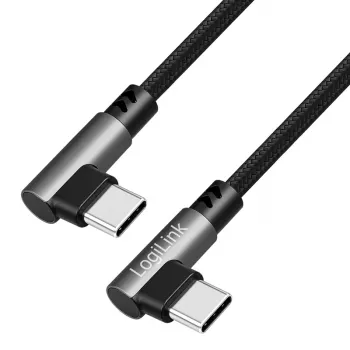 LogiLink CU0462 USB 2.0 Type-C-kabel, C/M 90° til C/M 90°, 480 Mbps, 100W, metal, sølv/sort, 2 m