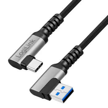 LogiLink CU0471 USB 3.2 Gen1 Type-C-kabel, A/M 90° til C/M 90°, 5 Gbps, 60 W, metal, sølv/sort, 1 m